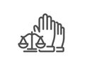 Court jury voting line icon. Justice scales sign. Vector