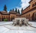 Court of the Lions (Patio de los Leones) with fountain at Nasrid Palaces of Alhambra - Granada, Andalusia, Spain Royalty Free Stock Photo