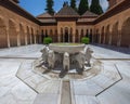 Court of the Lions (Patio de los Leones) with fountain at Nasrid Palaces of Alhambra - Granada, Andalusia, Spain Royalty Free Stock Photo