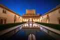 Court of the Myrtles in Comares Palace at Nasrid Palaces of Alhambra at night - Granada, Andalusia, Spain Royalty Free Stock Photo