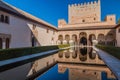 Court of the Myrtles (Patio de los Arrayanes) at Nasrid Palaces (Palacios Nazaries) at Alhambra in Granada, Spa Royalty Free Stock Photo