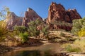 View of The Court of the Patriarchs, in Zion Canyon in Zion National Park, Washington County, Utah, United States. Royalty Free Stock Photo