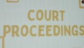 Court Proceedings inscription on white background. Graphic presentation with drawings of human faces. Legal concept