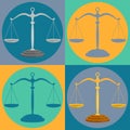 Court scales set. Justice balance symbols and lawyers equality signs Royalty Free Stock Photo