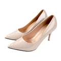 Court shoes high-heeled, classic nude court shoes, women`s leather platform shoes Royalty Free Stock Photo