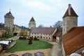 Court, tower walls and Christmas tree of Blandy-les-Tours castle