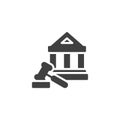 Courthouse building and judge gavel vector icon