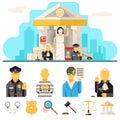 Courthouse Law Icons Set Justice Symbol Concept on