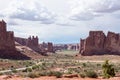 Courthouse Towers viewpoint features the Three Gossips rock formation - Utah`s Arches National Park