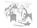 Courtroom Trial Sketch Showing Judge Lawyer Defendant Plaintiff Witness and Jury Inside Court of Law