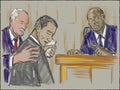 Courtroom Trial Sketch Showing Judge Lawyer Defendant Plaintiff Witness and Jury Inside Court of Law