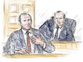 Courtroom Trial Sketch Showing Judge Lawyer Defendant Plaintiff Witness and Jury Inside Court of Law Royalty Free Stock Photo