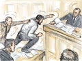 Courtroom Trial Sketch Showing Judge Lawyer Defendant Plaintiff Witness and Jury Inside Court of Law Royalty Free Stock Photo