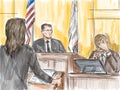 Courtroom Trial Sketch Showing Judge Lawyer Defendant Plaintiff Witness Testifying Inside Court of Law Royalty Free Stock Photo