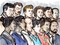 Courtroom Trial Sketch Showing a Jury of Twelve 12 Juror Inside Court of Law