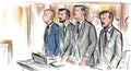 Courtroom Trial Sketch Showing Lawyer and Defendant or Plaintiff Standing Inside Court of Law Drawing Royalty Free Stock Photo