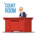 Courtroom Vector. Old Judge In Courtroom. Court House. Illustration
