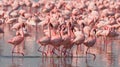 The courtship dance flamingo. Kenya. Africa. Nakuru National Park. Lake Bogoria National Reserve. Royalty Free Stock Photo