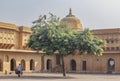 Courtyard of an ancient indian fort with a tree