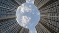 The courtyard of the apartment complex, bottom view of the well, the circumference of the sky view