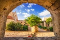 The courtyard of Arkadi Monastery Moni Arkadhiou on Crete island Royalty Free Stock Photo