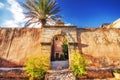 The courtyard of Arkadi Monastery Moni Arkadhiou on Crete island Royalty Free Stock Photo