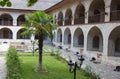 View of the inner courtyard of Caravanserai in Sheki 18th-19th century. Historical medieval buildings Azerbaijan. Royalty Free Stock Photo