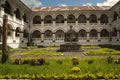 Courtyard of the Church of the Virgin of the Holy Water Nuestra SeÃÂ±ora del Agua Santa in Banos, Ecuador. Royalty Free Stock Photo
