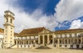 Courtyard with clock tower in complex University of Coimbra - Portugal Royalty Free Stock Photo