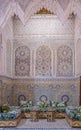 Courtyard decorated with mosaic and carvings in a Moroccan riad Royalty Free Stock Photo