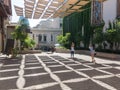 Courtyard decorated with shadows, in a square in the neighborhood of Miraflores, in front of the Museum of Visual Arts MAVI, on