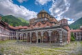 Courtyard of famous Rila monastery in Bulgaria Royalty Free Stock Photo