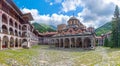 Courtyard of famous Rila monastery in Bulgaria Royalty Free Stock Photo