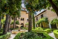 Courtyard with fountain and treesin Alhambra palace complex, Granada, Andalusia, Spain Royalty Free Stock Photo