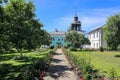 The courtyard and garden of the Holy Vvedensky Tolgsky monastery. Russia, Yaroslavl region, Tolga village, June 23, 2019