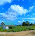 Courtyard house and pretty blue clouds