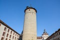 Courtyard of the Marienberg castle with medieval tower with blue Royalty Free Stock Photo