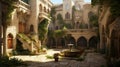 Courtyard of the Mysterious Medieval Castle. Generative AI.