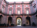 Courtyard of the Neapolitan red castel of Capodimonte to Naples in Italy.