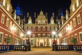 The courtyard of the New Castle in the park Muskauer at night Royalty Free Stock Photo