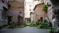 Courtyard of old Basilica St Mary built at ancient Roman Baths of Diocletian in Rome, Italy