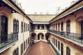 Courtyard of old stylish building in historic centre of Budapest