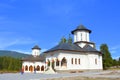 Courtyard of the Orthodox Monastery in the cradle of the Romanian people, Izvorul Muresului, Harghita, Transylvania, Romania. Royalty Free Stock Photo