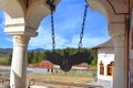 Courtyard of the Orthodox Monastery in the cradle of the Romanian people, Izvorul Muresului, Harghita, Transylvania, Romania. Royalty Free Stock Photo