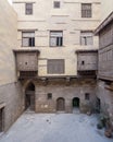 Courtyard of ottoman historic house of Zeinab Khatoun with wooden oriel windows Royalty Free Stock Photo