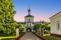 Courtyard overlooking the Holy Gates with St. Nicholas Church in the Holy Vvedensky Tolgsky Convent in the city of Yaroslavl