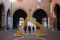 Courtyard of the Palace of the City of Cremona with a Christmas Light Installation, Lombardy - taly