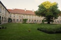 Courtyard with peacocks of Benedictine monastery in Rajhrad., Czech Republic Royalty Free Stock Photo