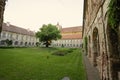 Courtyard with peacocks of Benedictine monastery in Rajhrad., Czech Republic Royalty Free Stock Photo