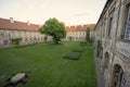 Courtyard with peacocks of Benedictine monastery in Rajhrad., Czech Republic Royalty Free Stock Photo